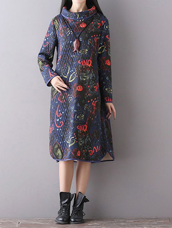 Texturé Ornement Imprimer ample robe - Bleu Violet M