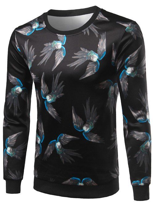 Ras du cou à manches longues 3D Birds Print Sweatshirt - Noir L