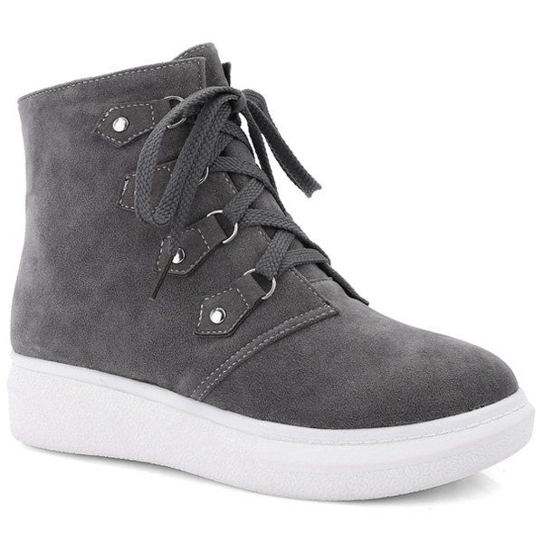 

Lace-Up Metal Flat Heel Ankle Boots, Gray