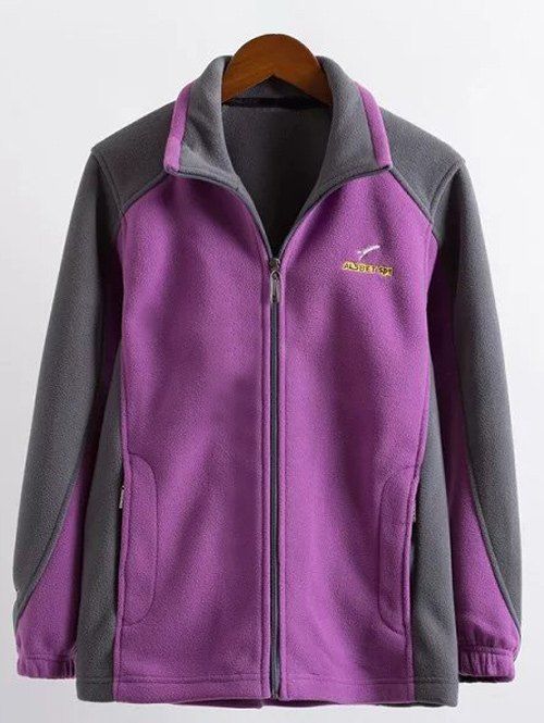 

Plus Size Zipper Fly Color Block Jacket, Violet