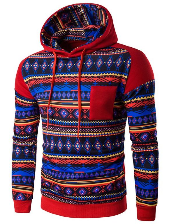 Sweatshirt à Capuche avec Manches Longues - Rouge 2XL