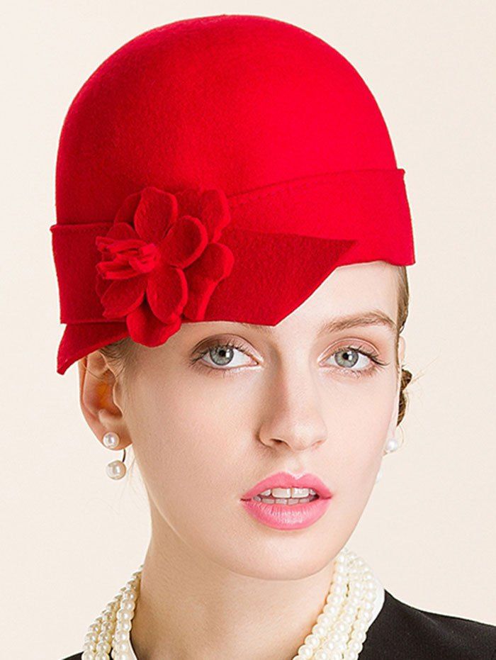 

Flower Embellished 20s Wool Fedora Hat, Red