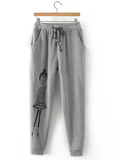 Pantalon de Survêtement Imprimé Dessin Animé Grande Taille - Gris 2XL