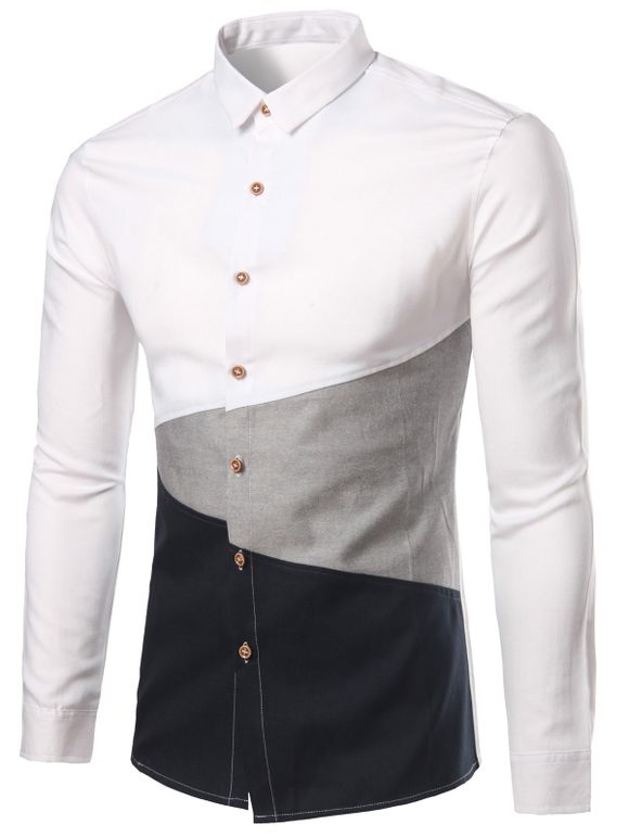 Col rabattu Color Block Plus Size Shirt - Blanc L