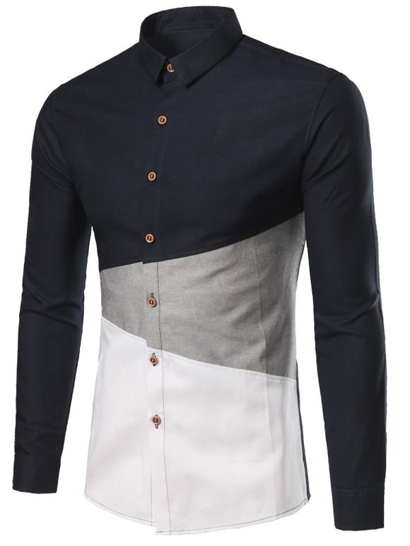 Col rabattu Color Block Plus Size Shirt - Cadetblue XL