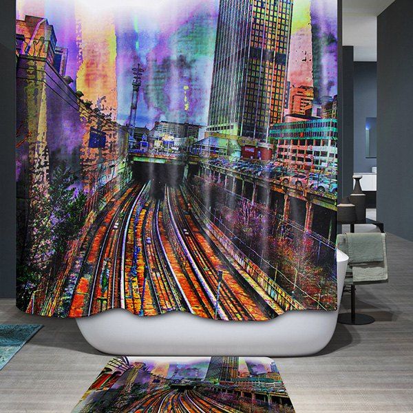 

Colorful Modern City Design Bathroom Waterproof Shower Curtain