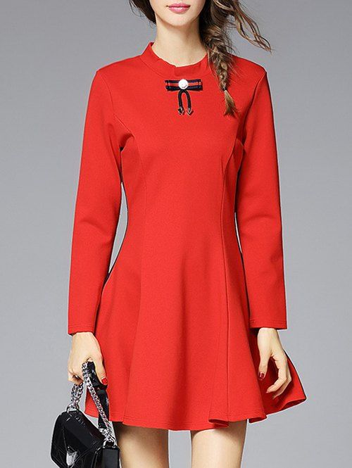 Bowknot Embellished A-Line Robe - Rouge XL