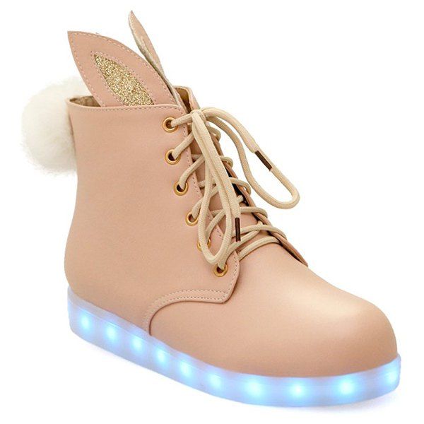 2018 Bunny Ears Led Luminous Ankle Boots PINKBEIGE In Boots Online ...