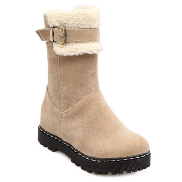 

Platform Suede Buckle Snow Boots, Off-white