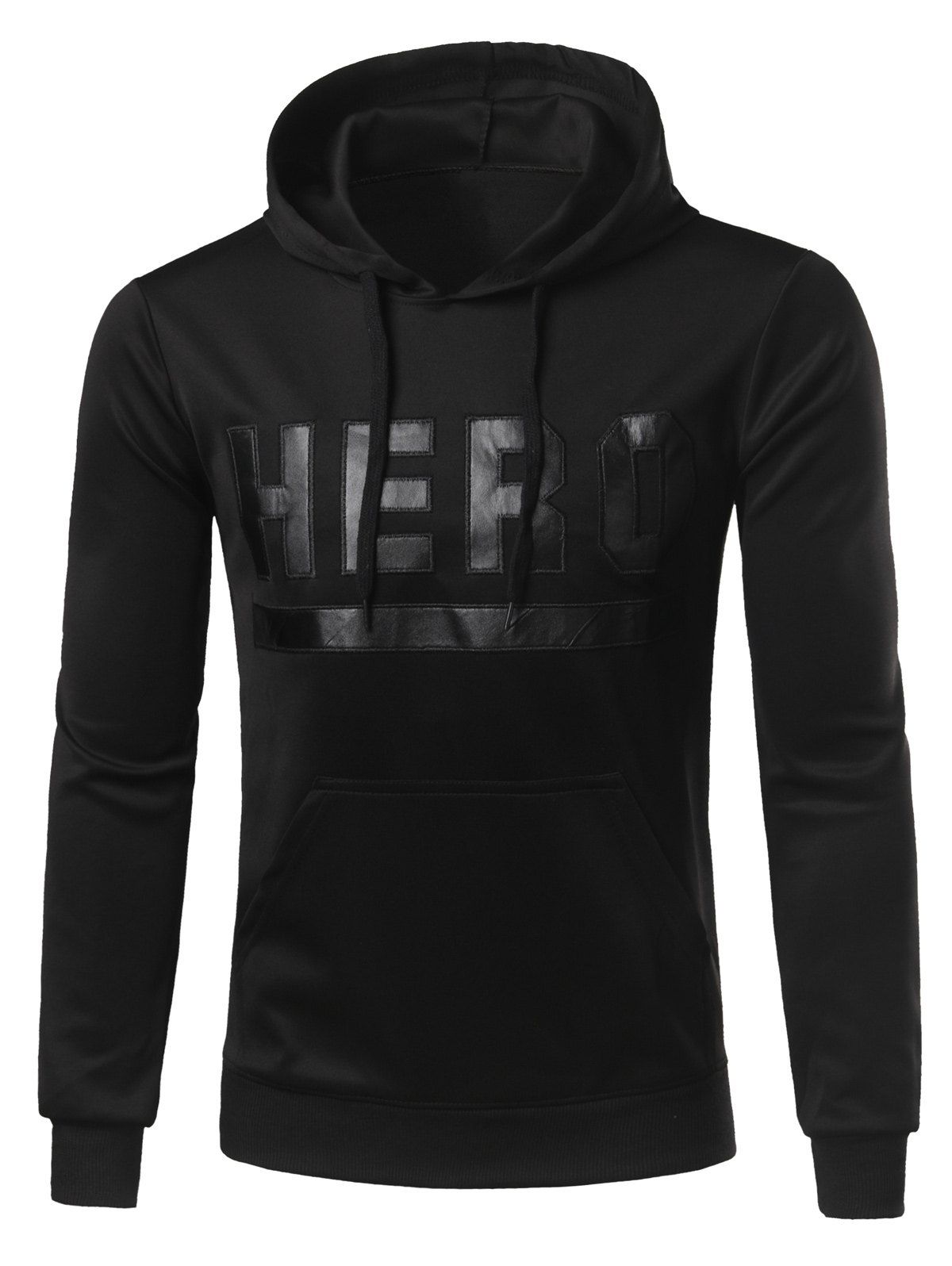 

Stand Collar Hooded Letters Hero Print Hoodie, Black