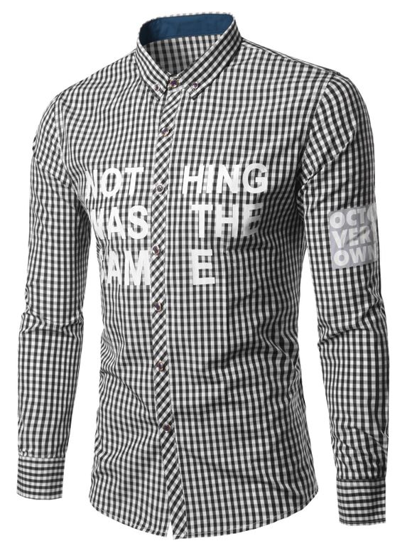 Grille Stripe col rabattu patché Plus Size Shirt - Noir L