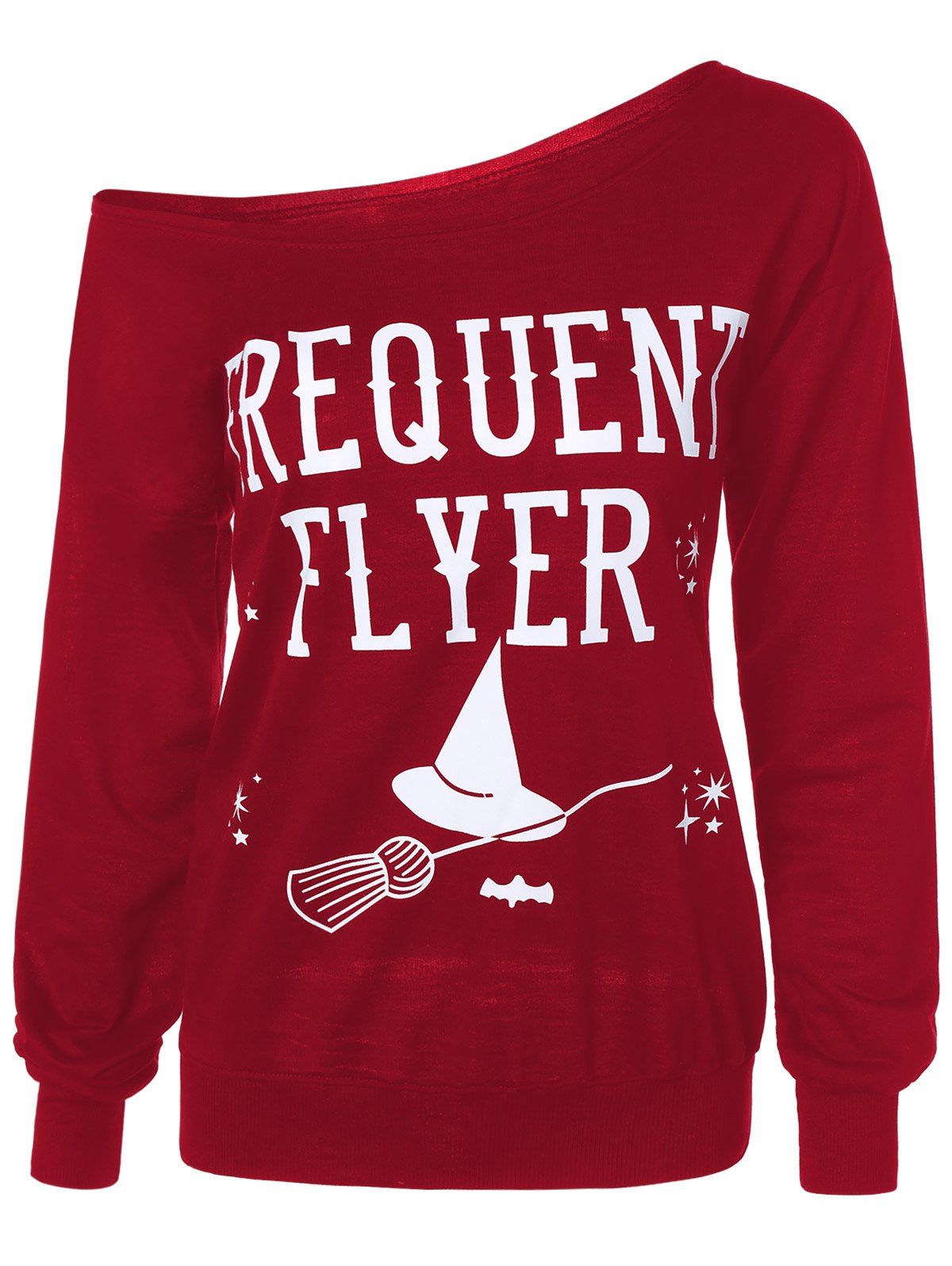 

Letter Skew Neck Sweatshirt, Red