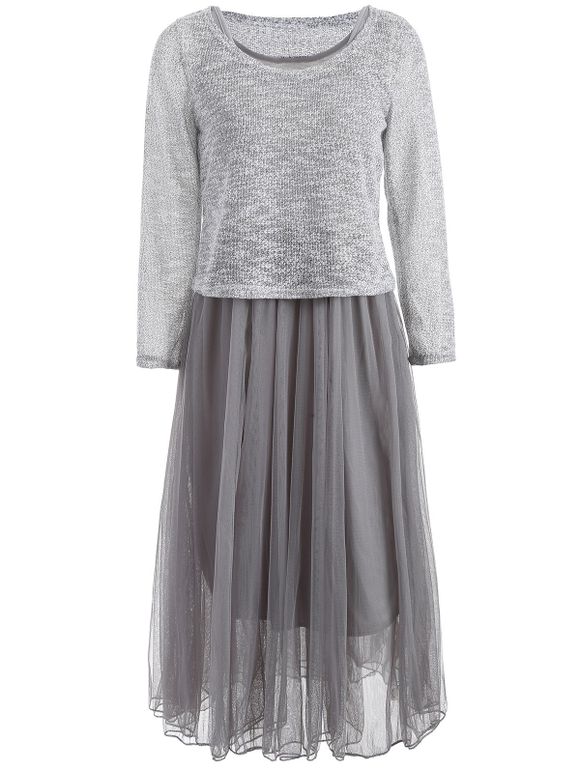 Robe en maille et pull à manches longues - Gris ONE SIZE
