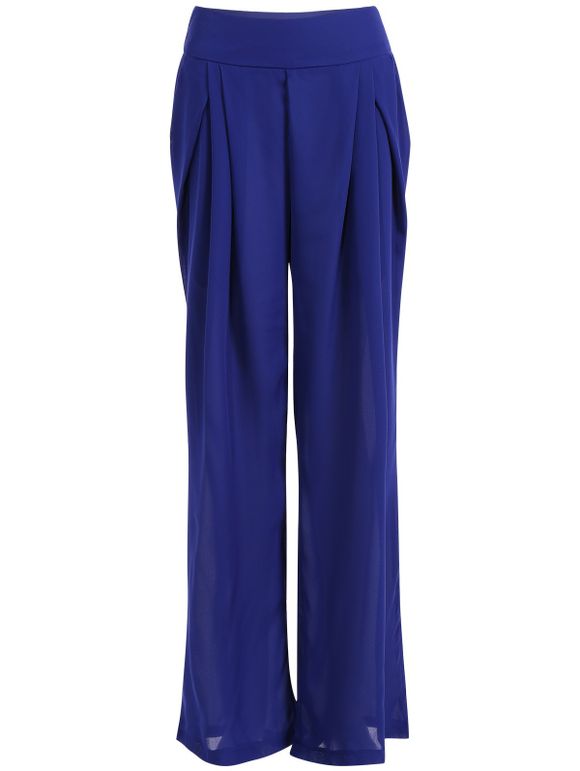 Pantalon en mousseline de soie plissée Culotte - Bleu XL