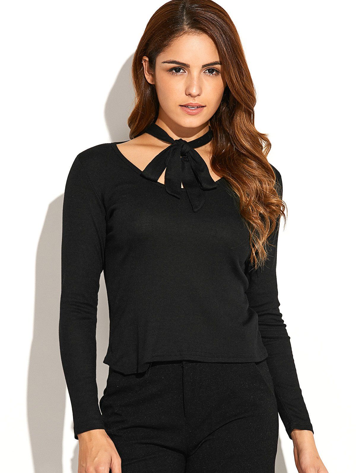 

Ribbed Neck Tie Knitwear, Black