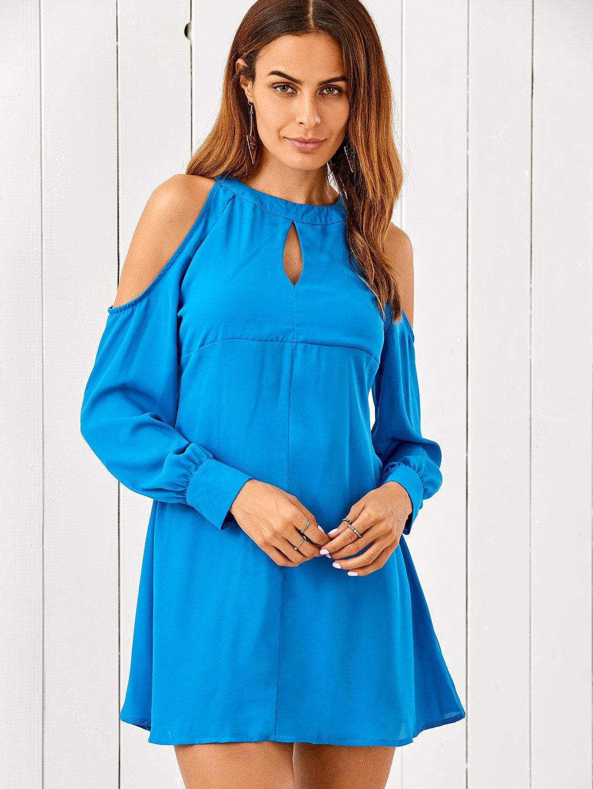 

Cut Out Chiffon Cold Shoulder Dress, Blue