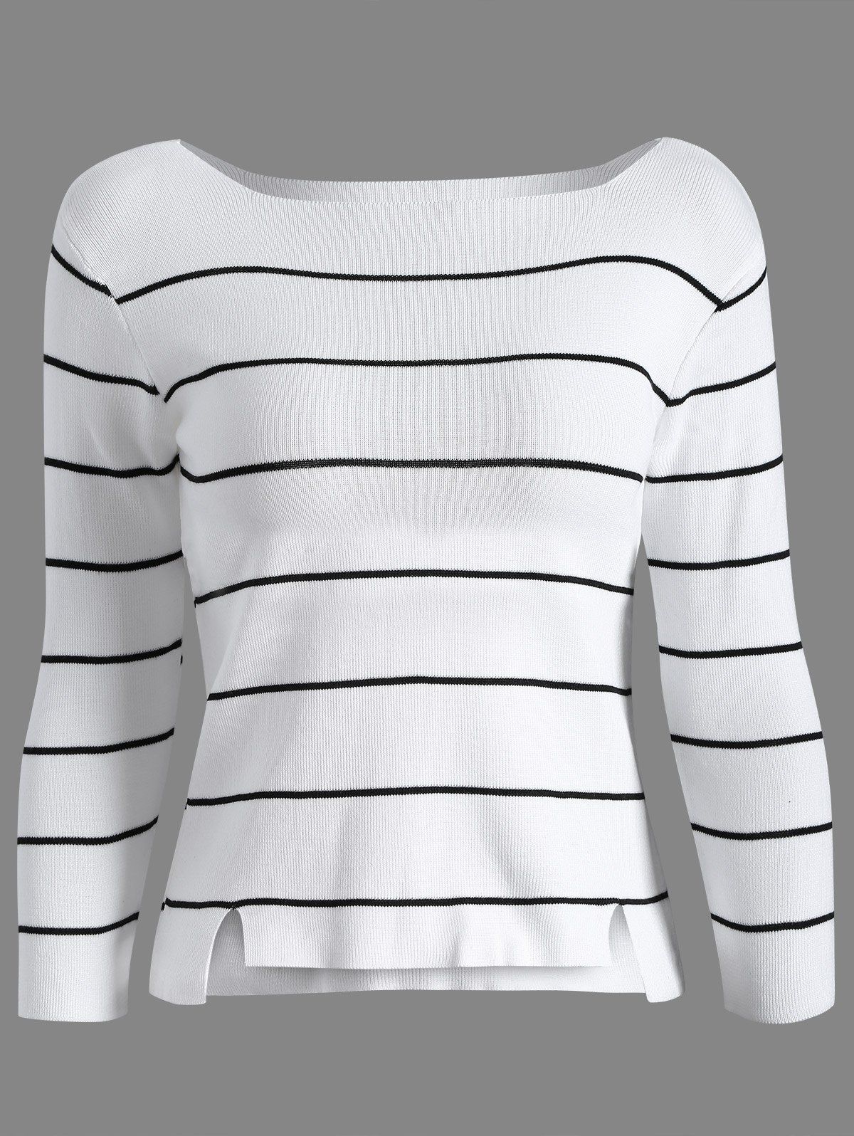 

Boat Neck Long Sleeve Stripe Sweater, White