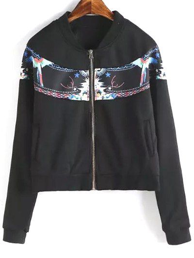 

Zip-Up Printed Fitting Jacket, Black