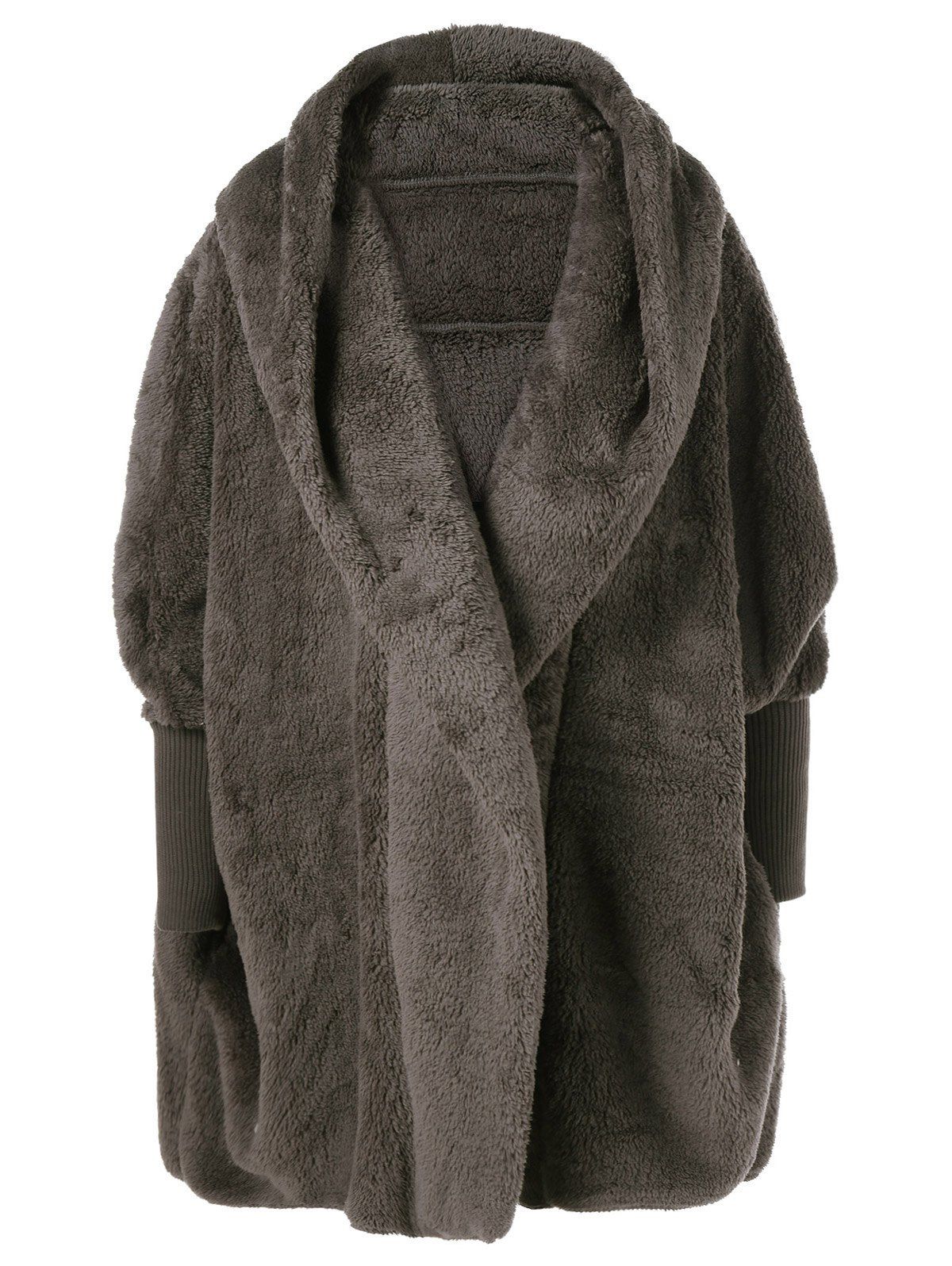 Fuzzy Hooded Coat - BROWN ONE SIZE