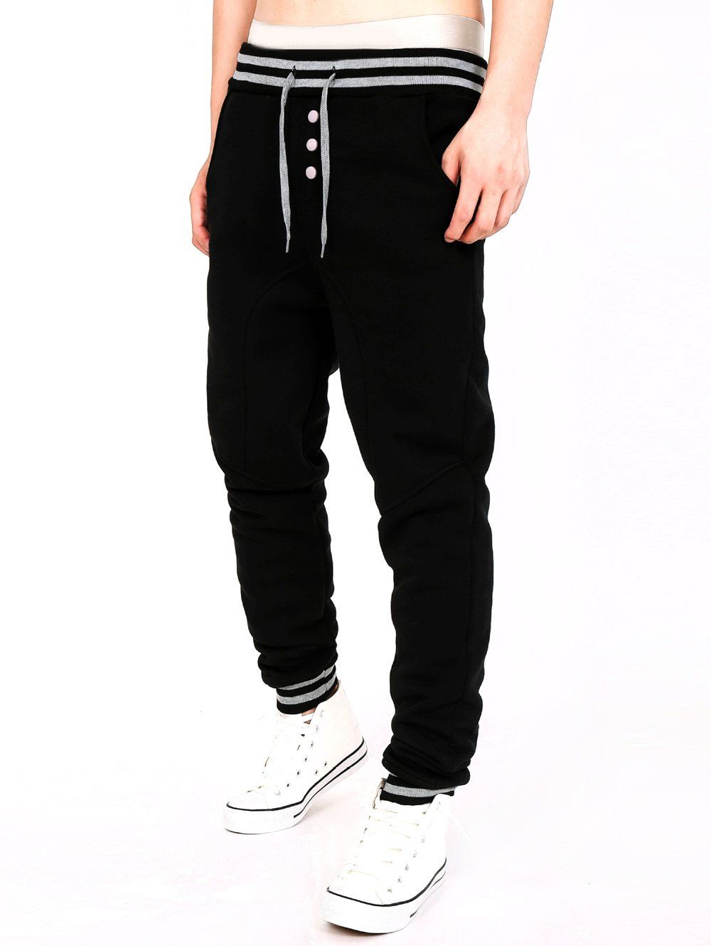 

Single-Breasted Stripe Splicing Jogger Pants, Black