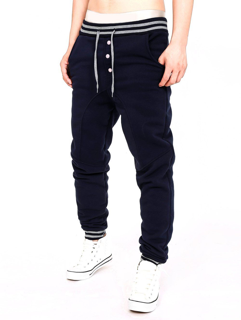 

Single-Breasted Stripe Splicing Jogger Pants, Cadetblue