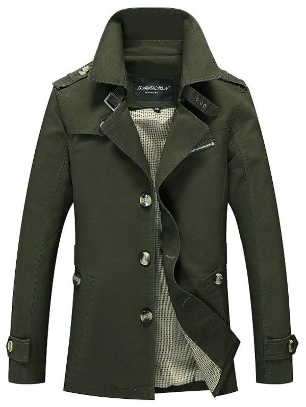 

Notched Collar Zip Embellished Wind Coat, Army green
