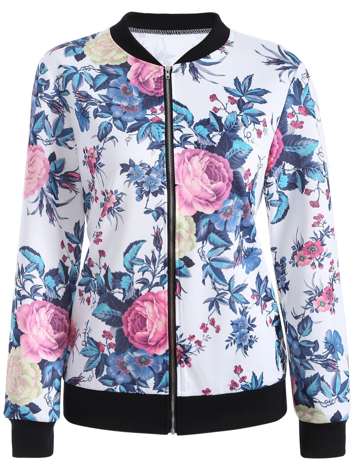 

Vintage Floral Printed Bomber Jacket, White