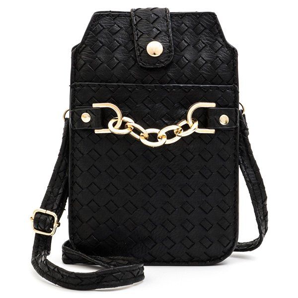 [41% OFF] 2019 Chain Magnetic Closure Woven Pattern Crossbody Bag In BLACK | DressLily