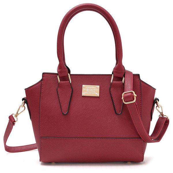 

PU Leather Metallic Zip Tote Bag, Deep red