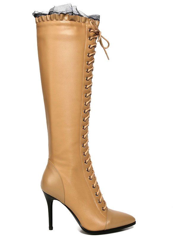 open toe lace up knee high boots