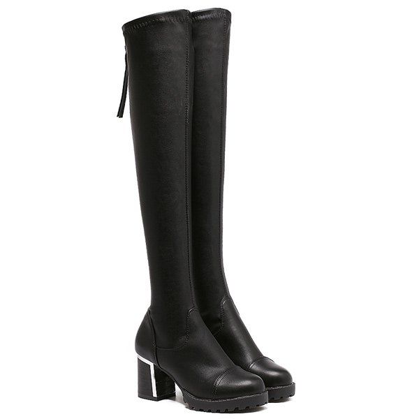 

Zip Platform PU Leather Thigh Boots, Black