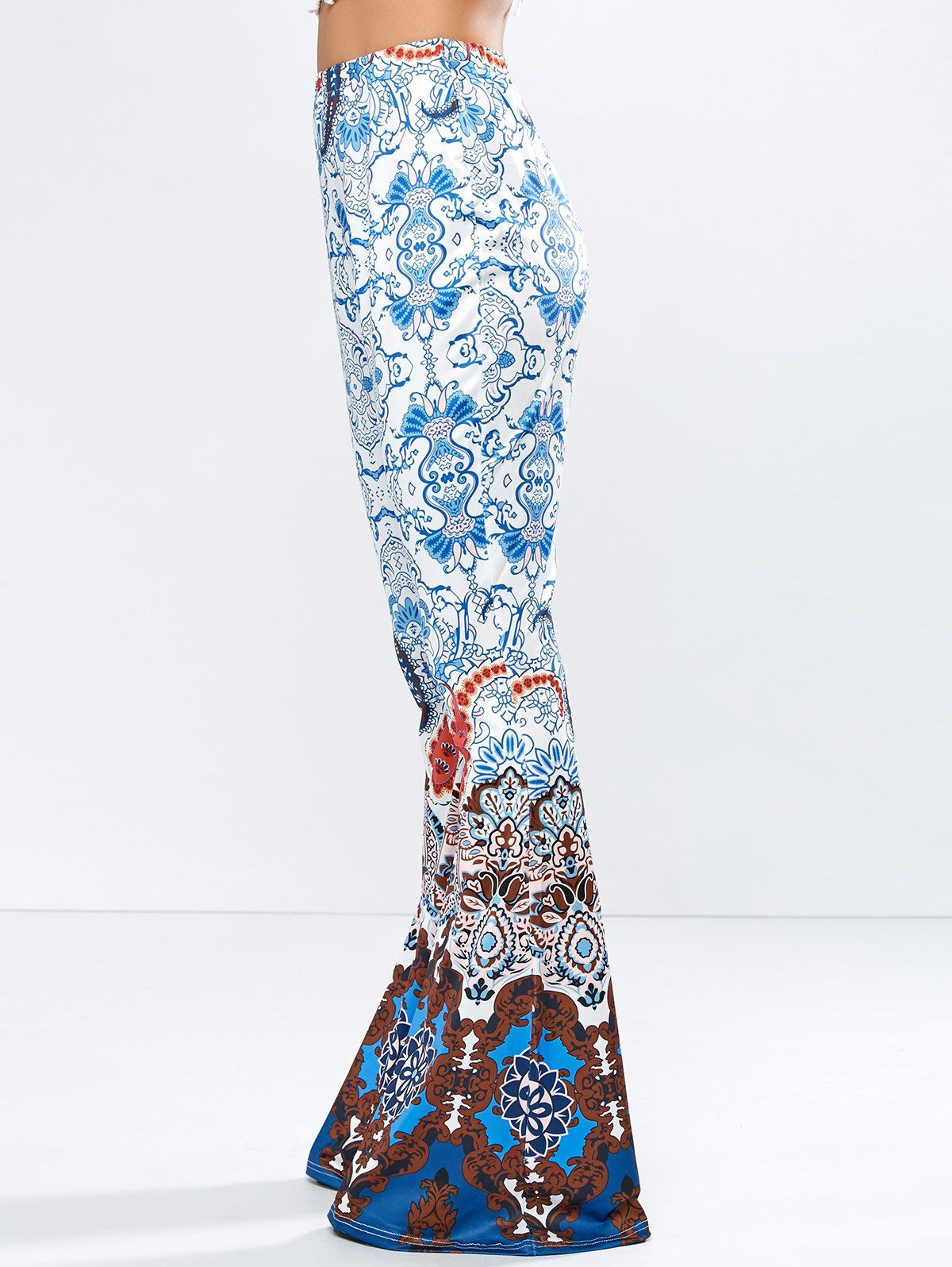 

High Waisted Printed Flare Pants, Blue
