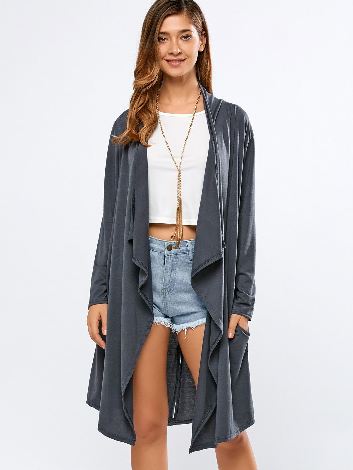

Long Sleeve Back Slit Cardigan, Deep gray