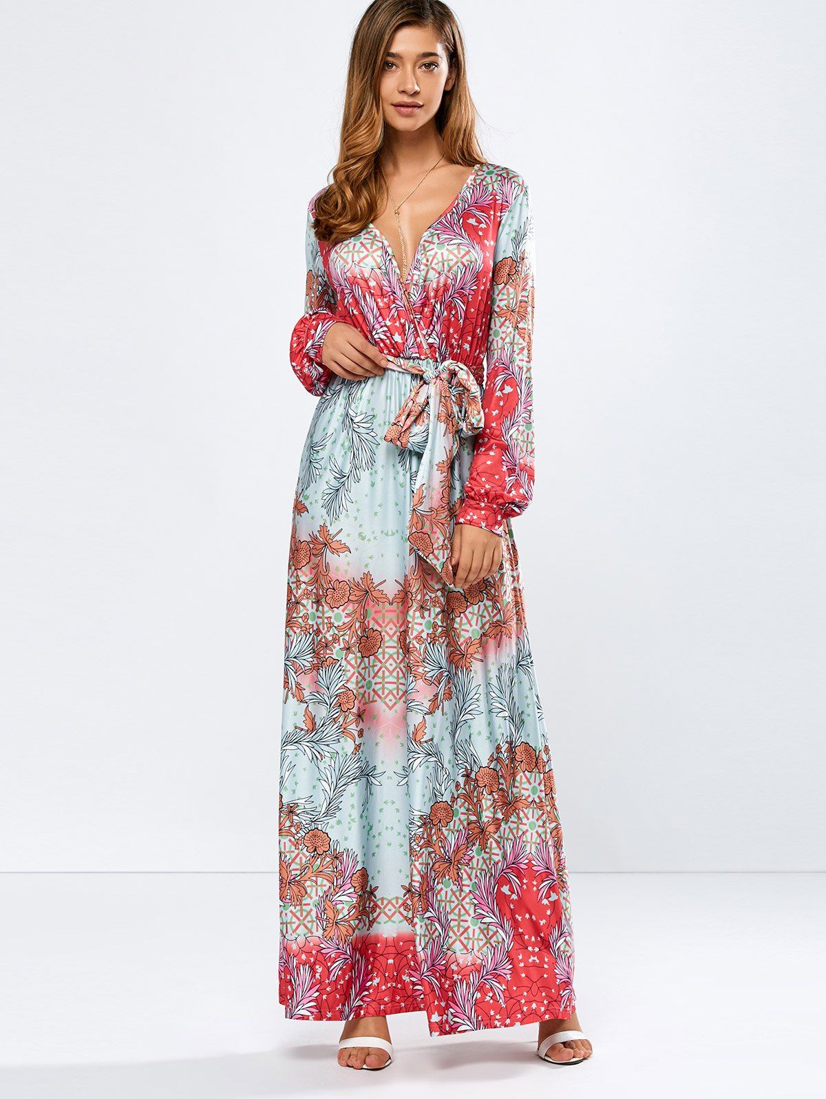 belted surplice maxi dress