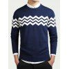 Sweater à col rond à motifs rayé d'onde bloc de couleur - Bleu profond M