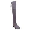 Concise Chunky Heel Flock Thigh Boots - GRAY 40