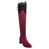 Talon Chunky bout pointu en dentelle épissage Bottes Cuissardes - Rouge 40