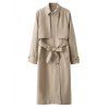 Button Up Belted Longline Trench Coat - KHAKI L