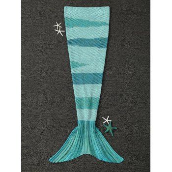 

Winter Thicken Longer Color Block Design Knitted Wrap Kids Mermaid Tail Blanket, Light green