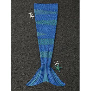 

Winter Thicken Longer Color Block Design Knitted Wrap Kids Mermaid Tail Blanket, Deep blue