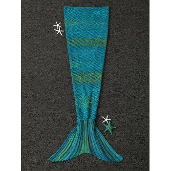 

Winter Thicken Longer Color Block Design Knitted Wrap Kids Mermaid Tail Blanket, Cyan