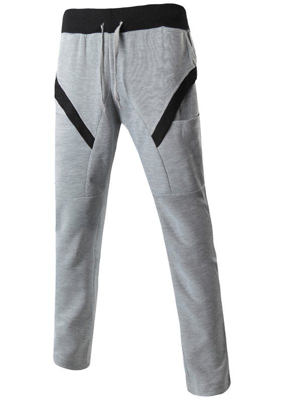 

Color Block Splicing Design Lace-Up Narrow Feet Men's Pants, Light gray