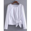 Bowknot Embellished Embroidery Blouse - Blanc S