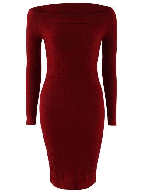 [17% OFF] 2019 Plain Tight Off Shoulder Long Sleeve Skinny Knit Dress ...