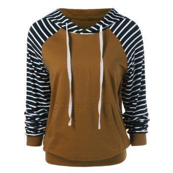 

Striped Trim Drawstring Hoodie, Stripe