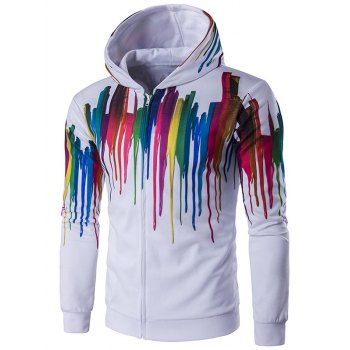 [17% OFF] 2022 Paint Dripping Printed Long Sleeve Zippered Hoodie In ...
