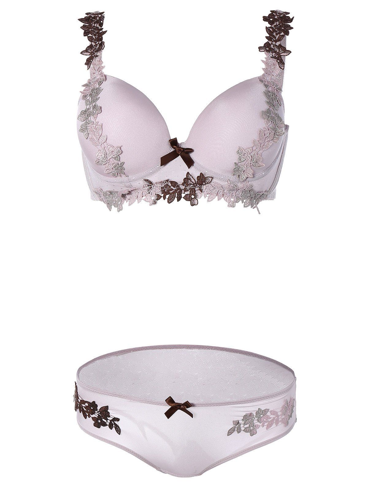 

Embroidered Push-Up Bra Set, Light purple