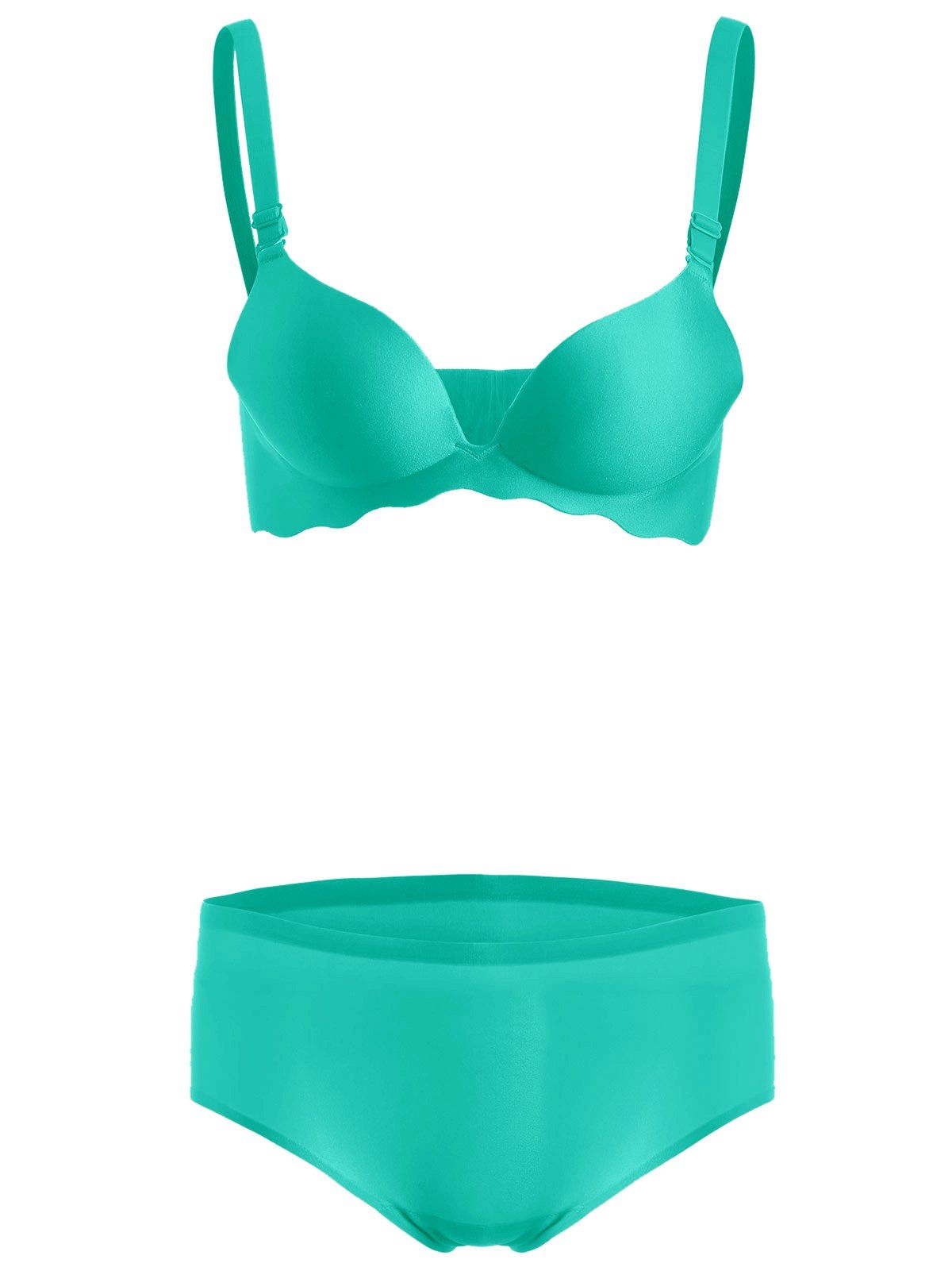 

Seamless Scalloped Gathered Adjusted Bra Set, Turquoise blue