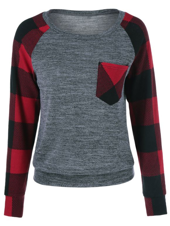 Sweat-shirt simple avec patchwork à carreaux - Carré XL