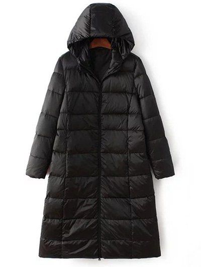 

Long Sleeve Hooded Quilted Long Winter Jacket, Black